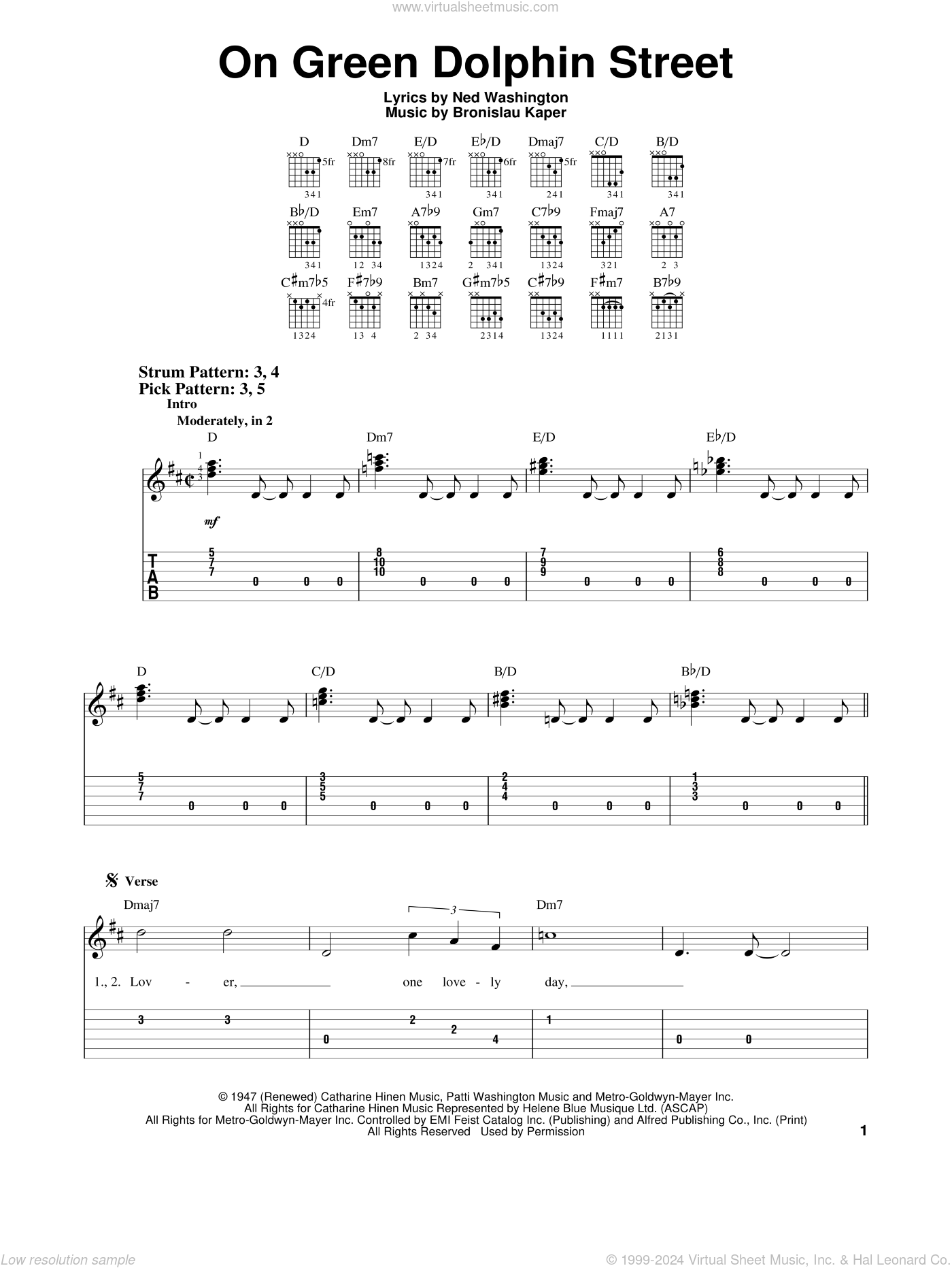 On Green Dolphin Street sheet music for guitar solo (easy tablature)