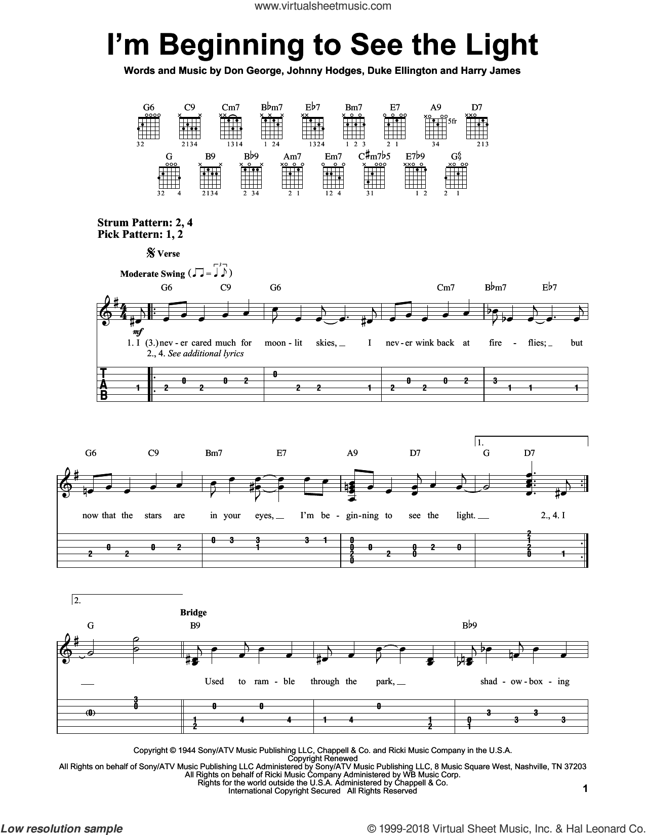 Ellington I M Beginning To See The Light Sheet Music For Guitar Solo Easy Tablature