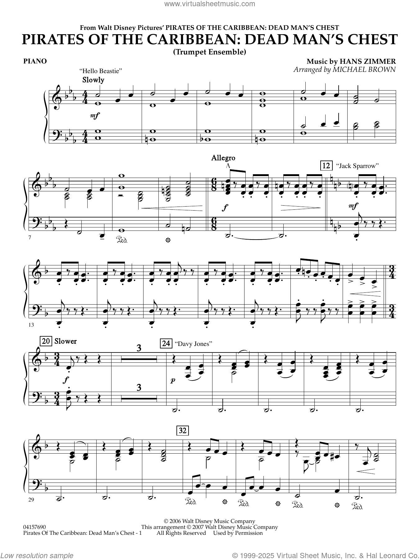 Pirates of the Caribbean, dead man's chest sheet music for concert