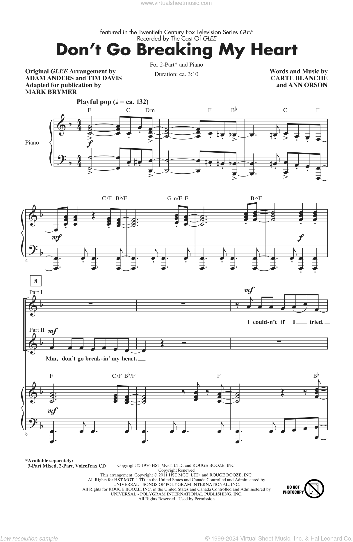 Dont Go Breaking My Heart Arr Mark Brymer Sheet Music For Choir 2 Part