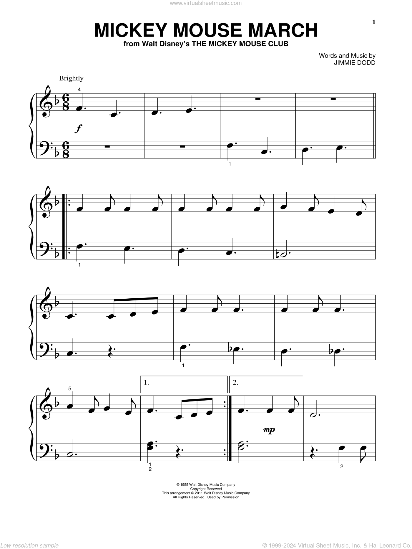 Mickey Mouse March (from The Mickey Mouse Club), (beginner) sheet music ...