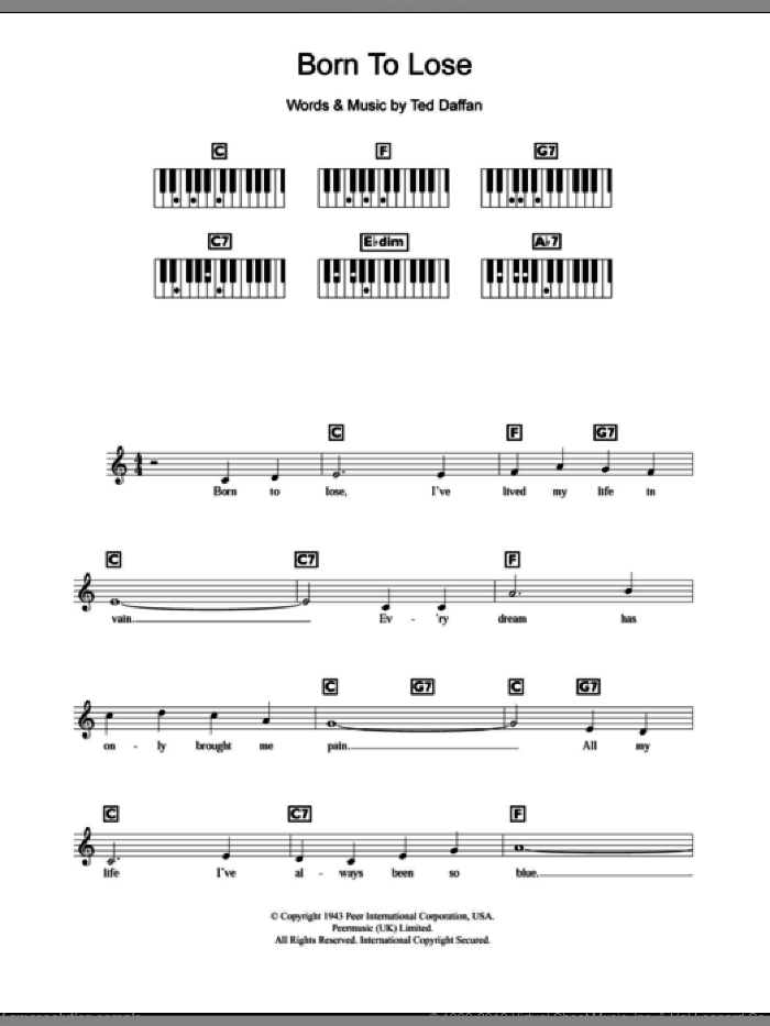 Charles - Born To Lose sheet music (intermediate) for piano solo (chords, lyrics, melody)