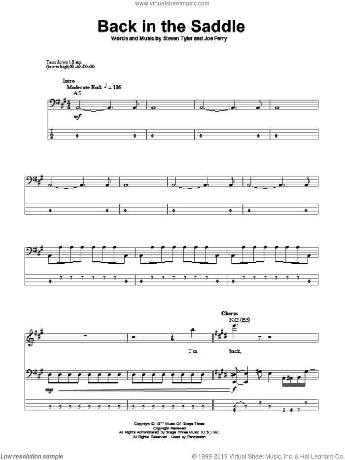 Back In The Saddle sheet music for bass (tablature) (bass guitar)