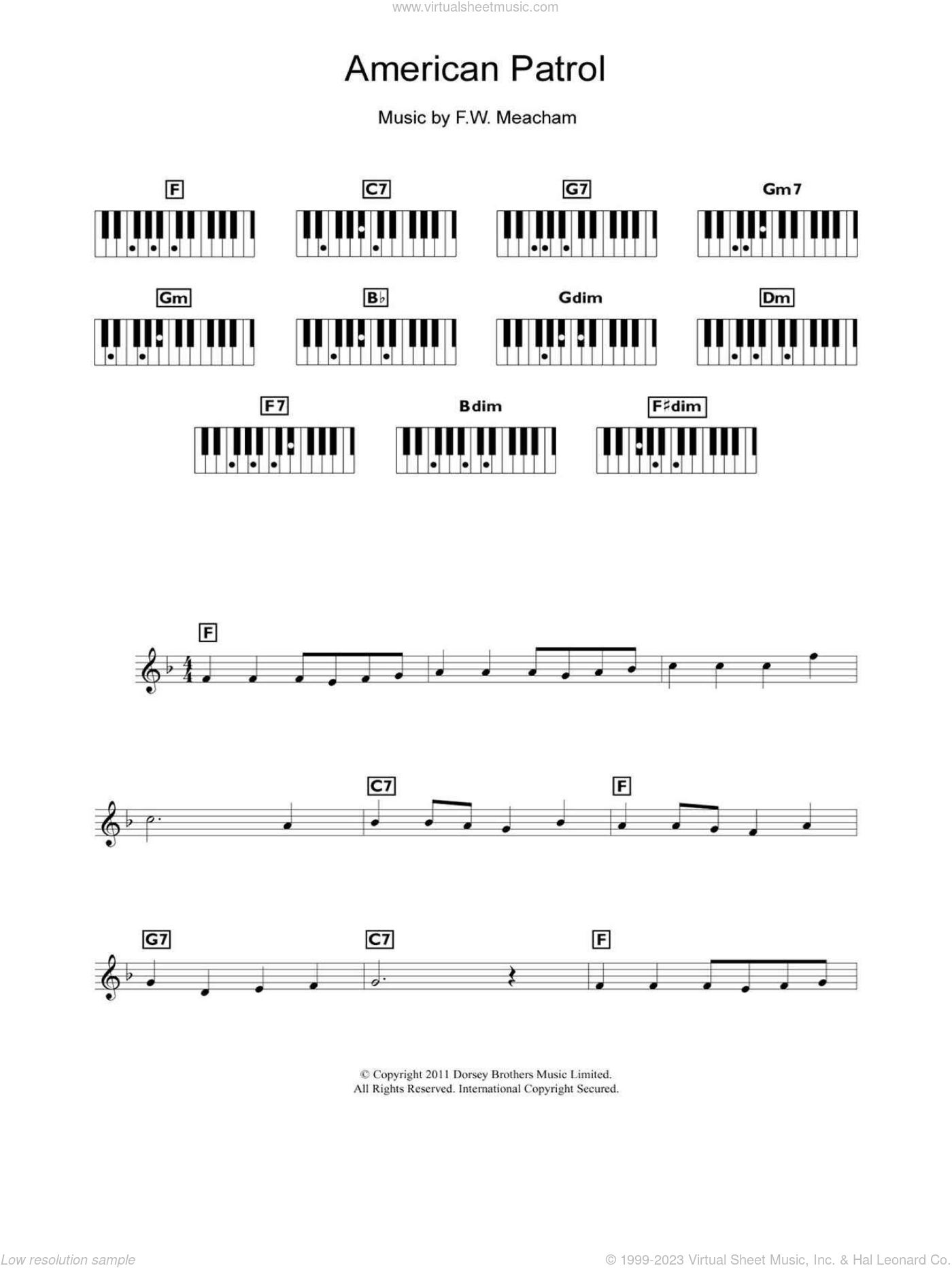 Meacham American Patrol Sheet Music For Piano Solo Chords