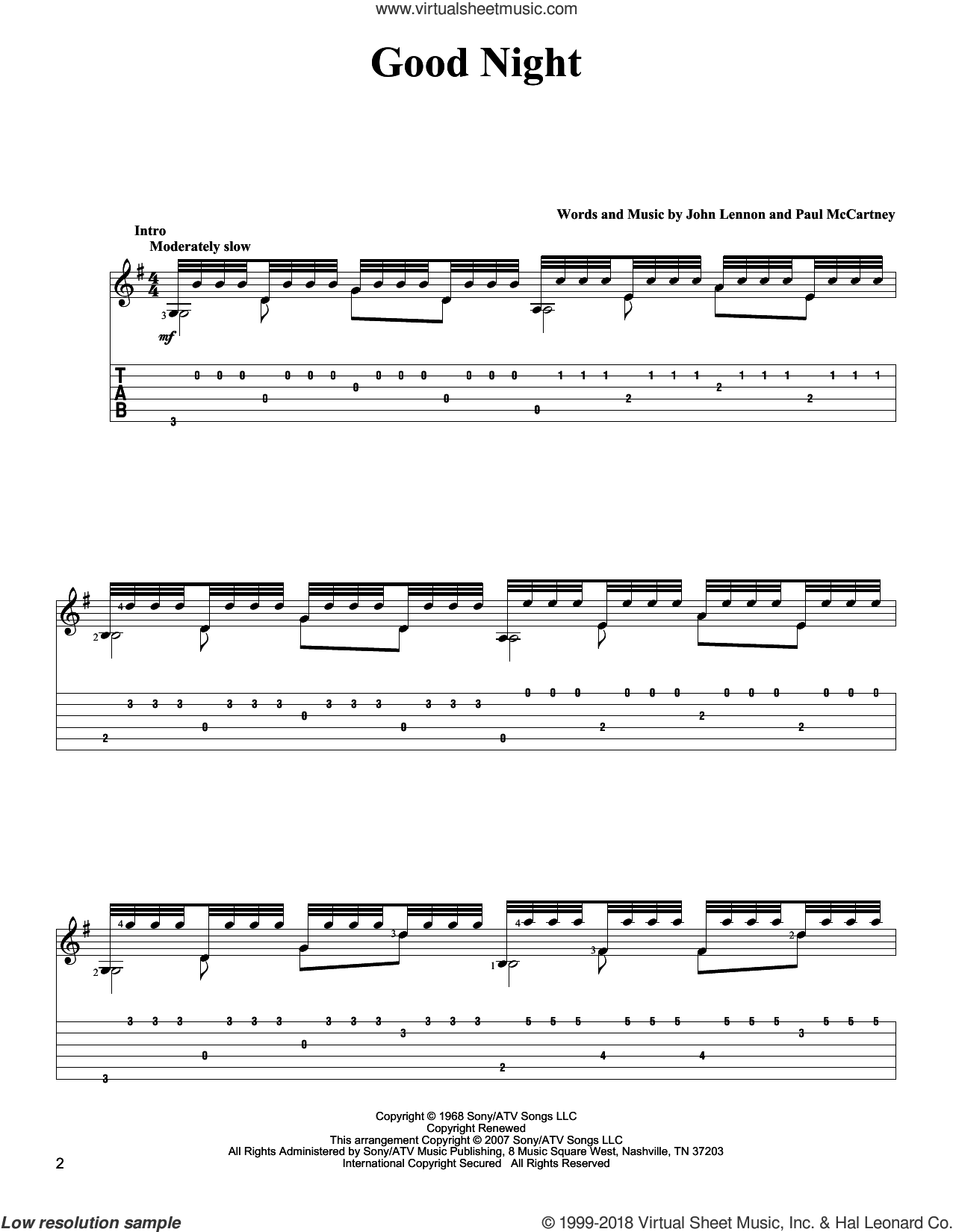 Good Night sheet music for guitar solo (PDF)