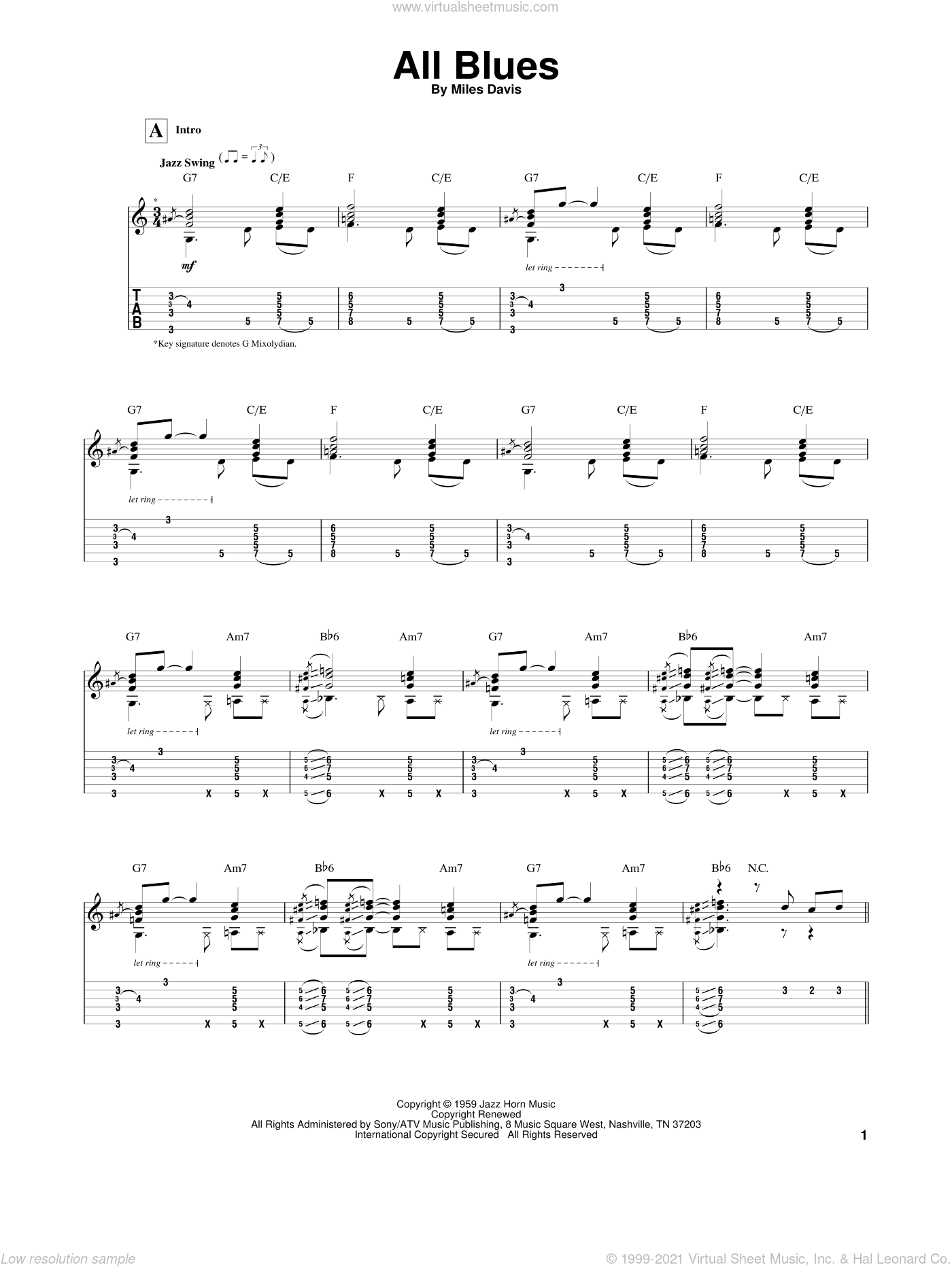 Davis - All Blues Sheet Music For Guitar Solo [PDF]