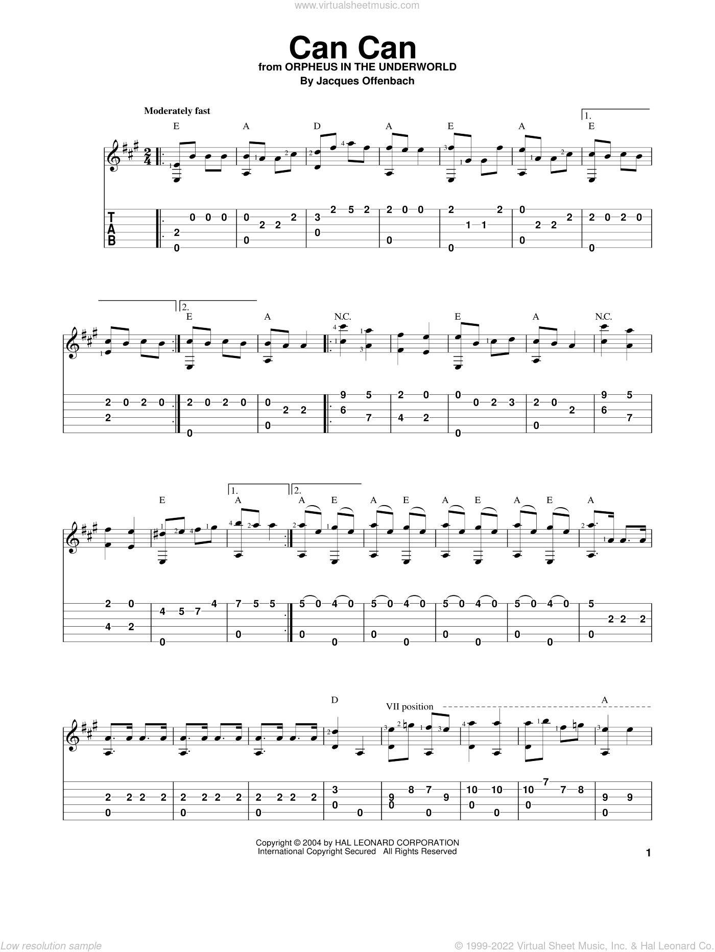 Offenbach - Can Can sheet music (intermediate) for guitar solo