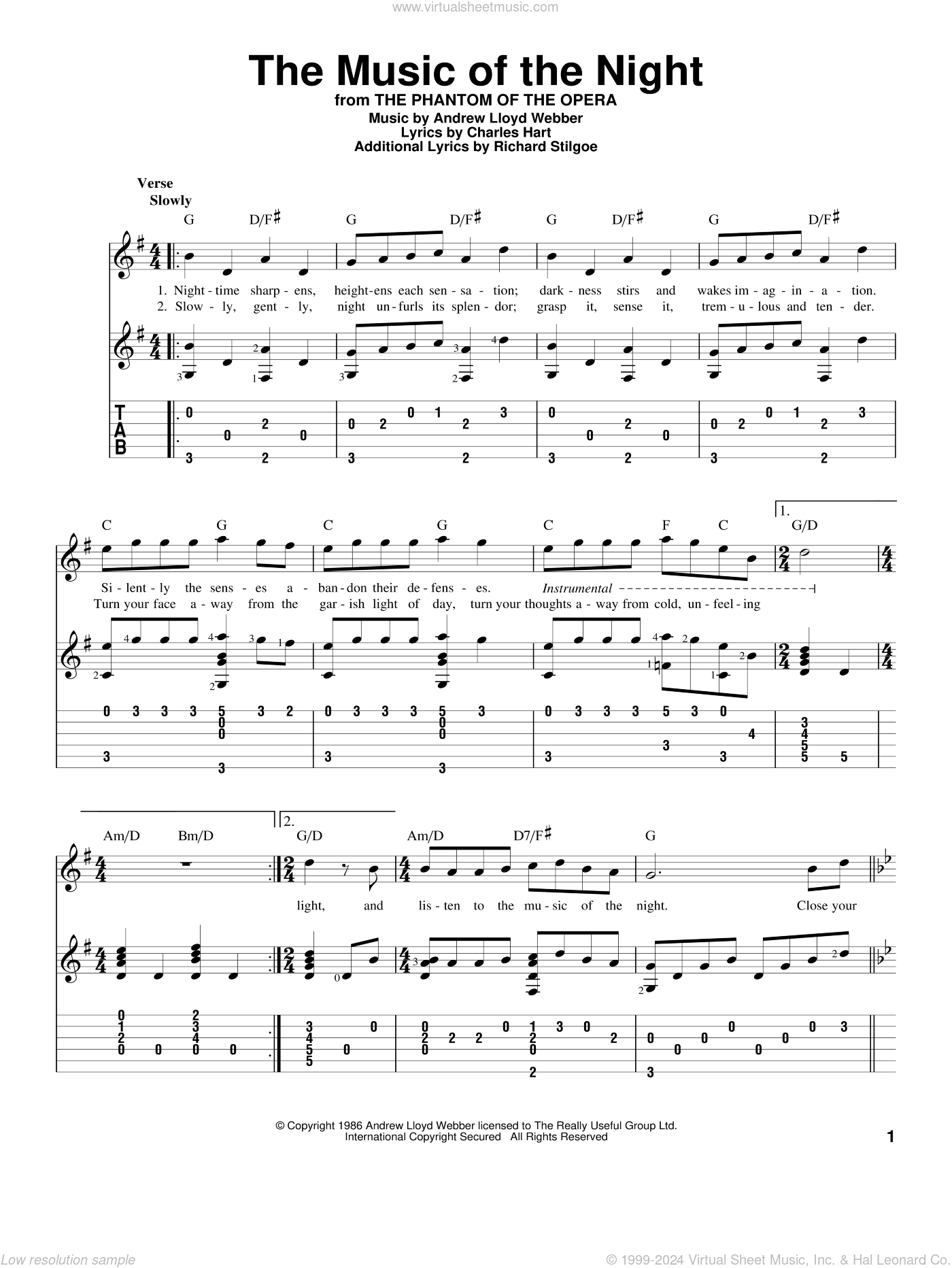 The Music Of The Night (from The Phantom Of The Opera) sheet music for ...
