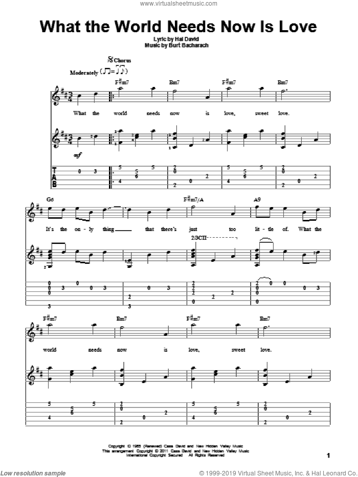 David What The World Needs Now Is Love Sheet Music For Guitar Solo