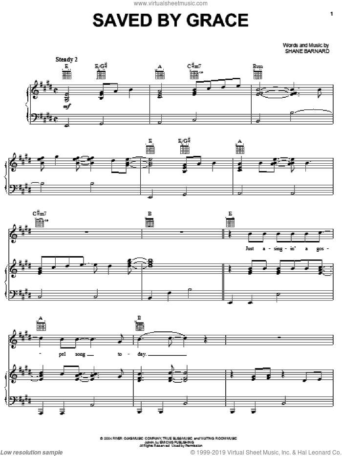 Saved By Grace sheet music for voice, piano or guitar (PDF)