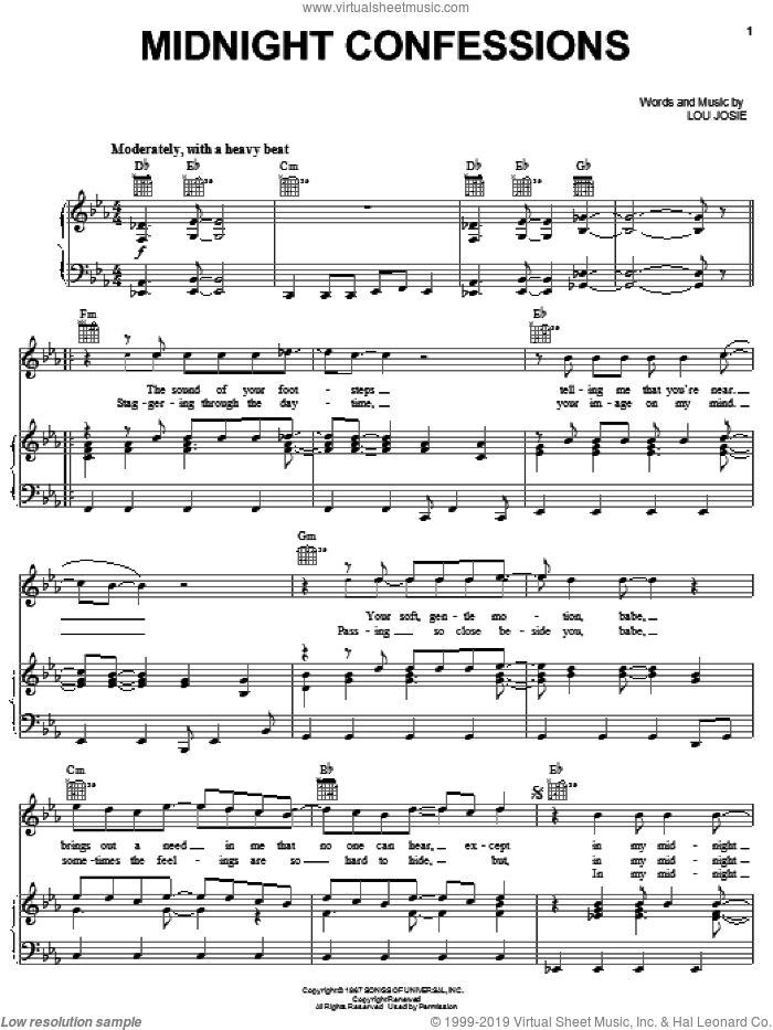Download and Print Midnight Confessions sheet music for voice, piano or gui...