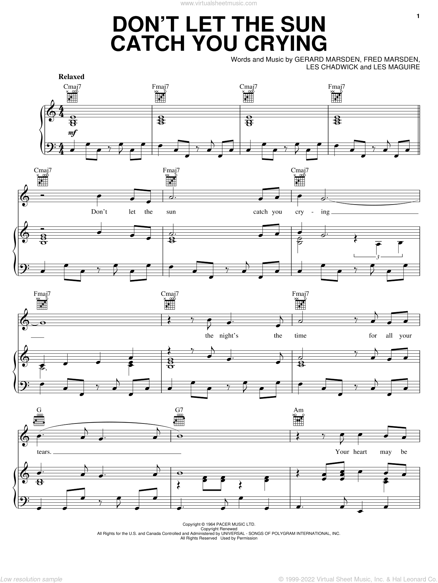 Don't Let The Sun Catch You Crying Sheet Music For Voice, Piano Or Guitar