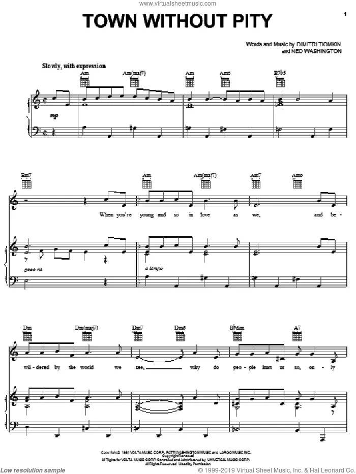 Town Without Pity sheet music for voice, piano or guitar (PDF)