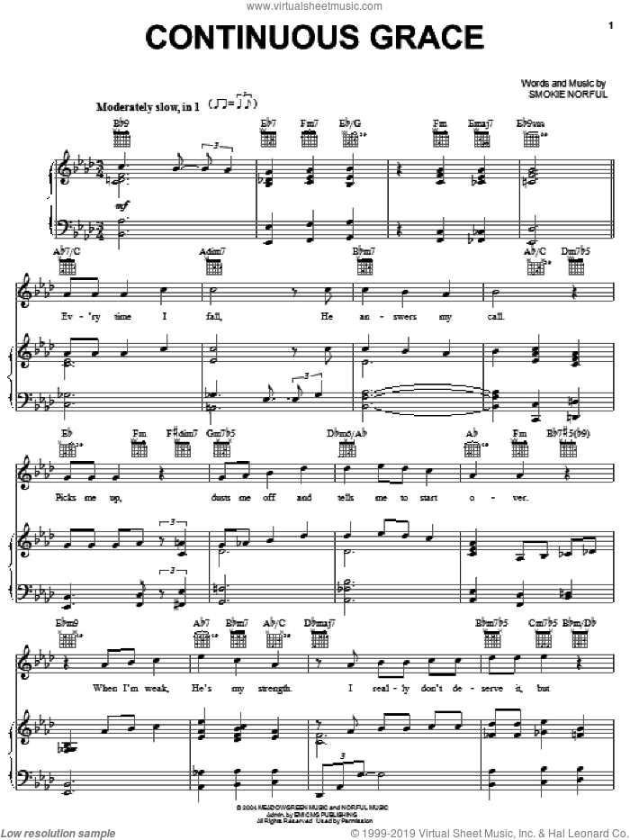 Continuous Grace sheet music for voice, piano or guitar (PDF)