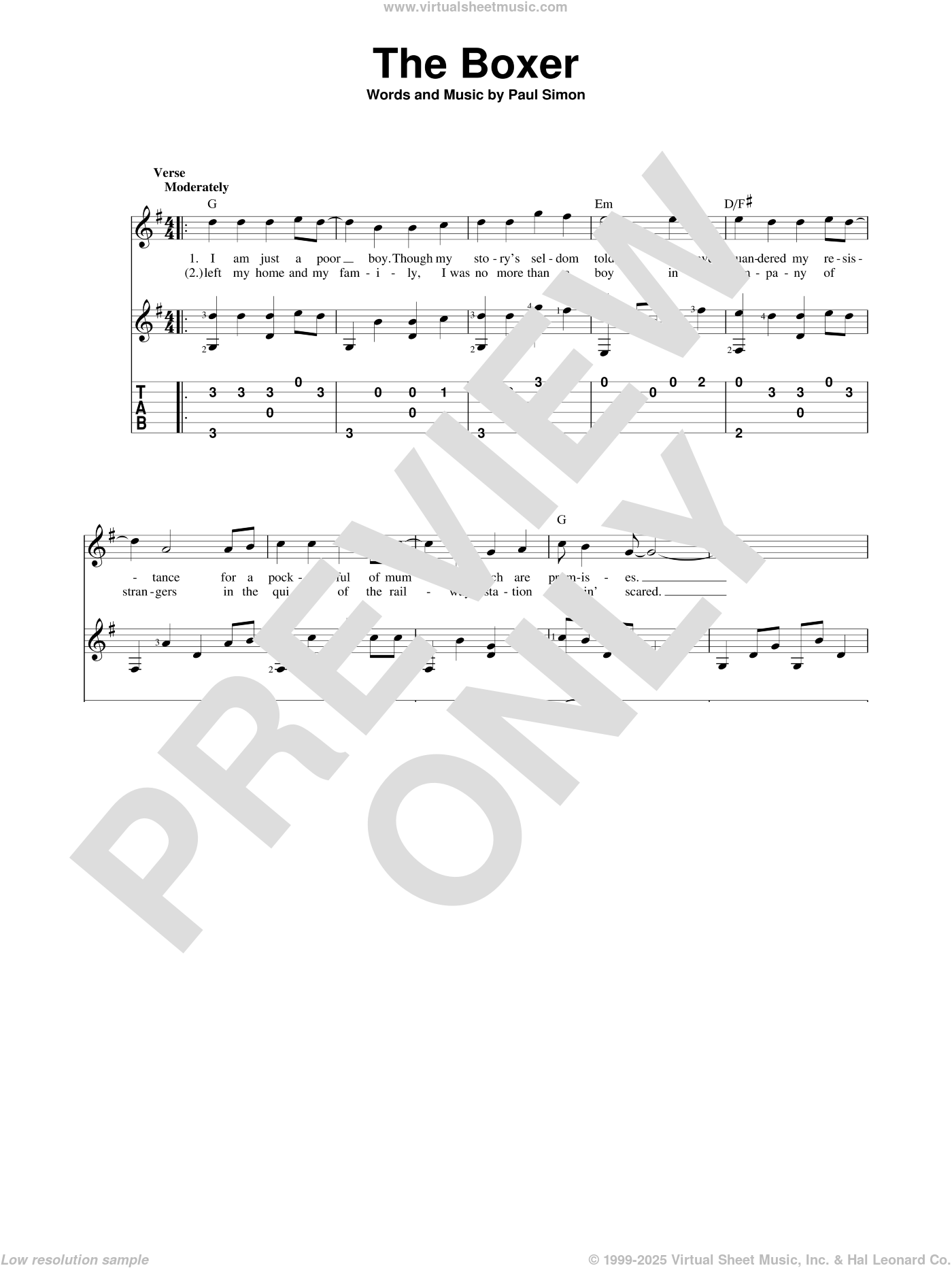 Garfunkel The Boxer Sheet Music Intermediate For Guitar Solo