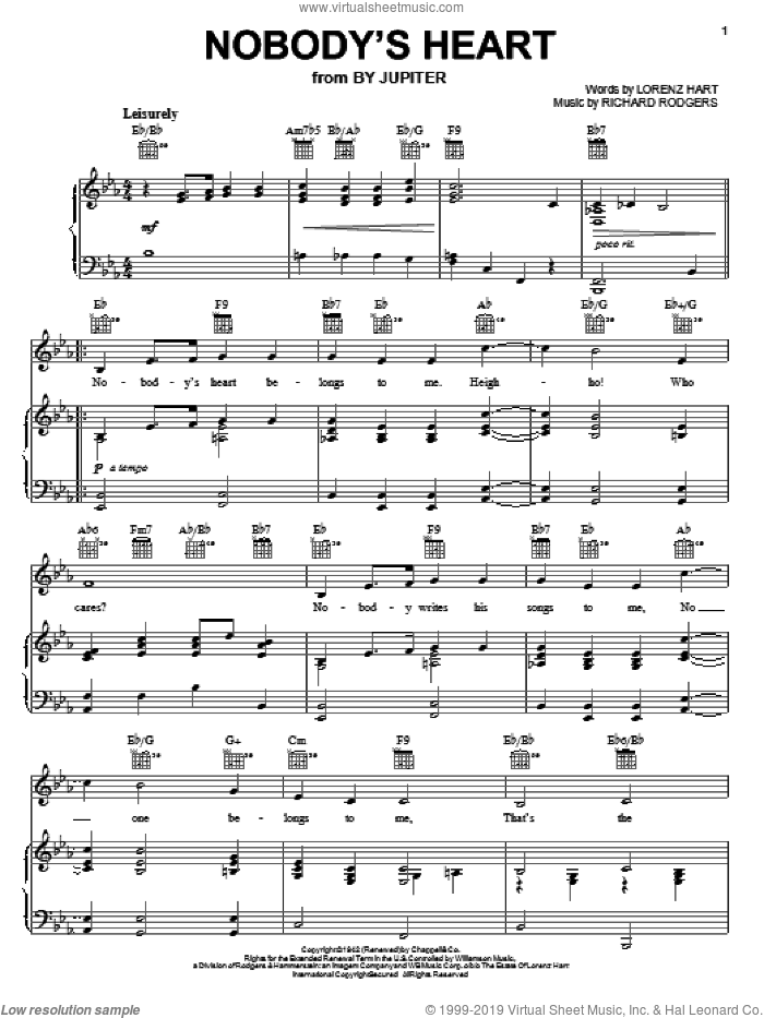 Nobody's Heart sheet music for voice, piano or guitar (PDF)