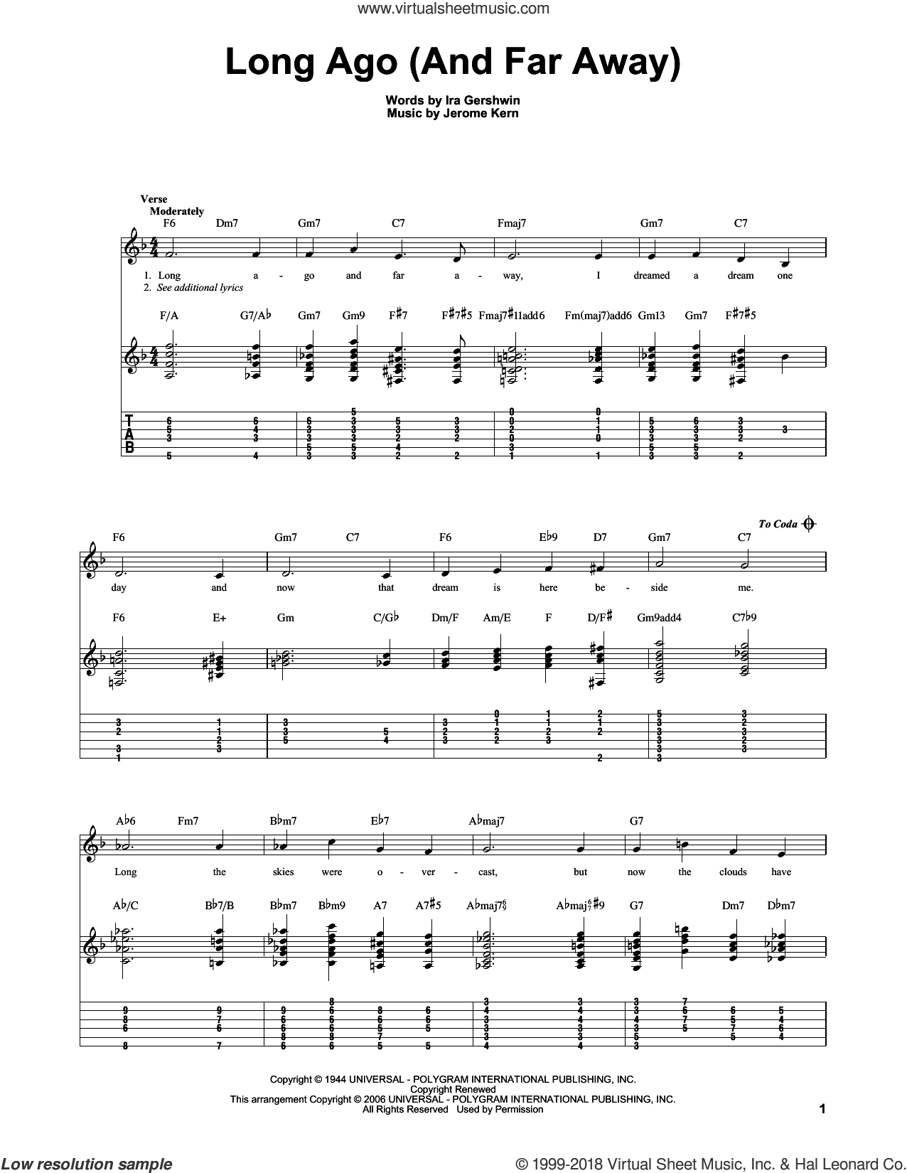 Long Ago (And Far Away), (intermediate) Sheet Music For Guitar Solo