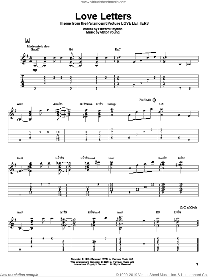 Heyman - Love Letters sheet music for guitar solo [PDF]