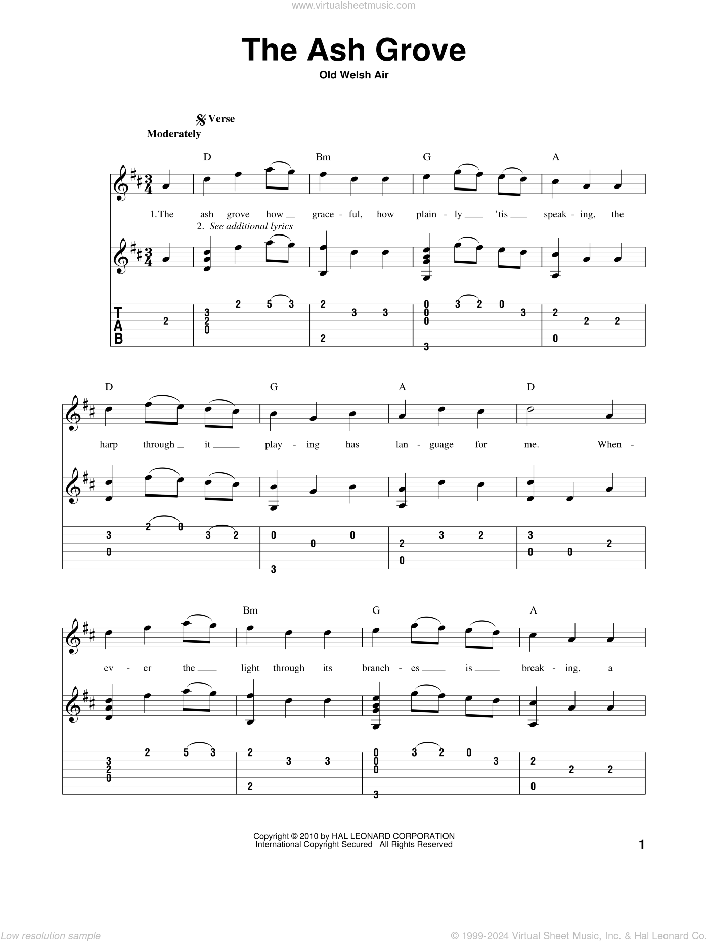 Air The Ash Grove Sheet Music For Guitar Solo Pdf