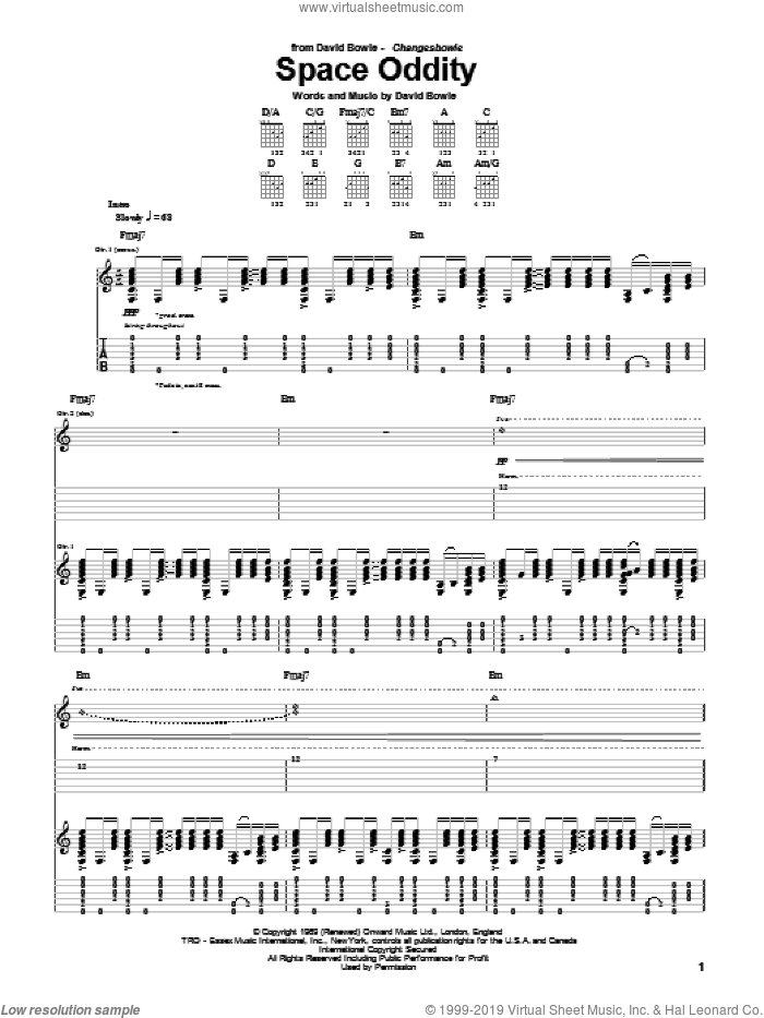 Space Oddity Sheet Music For Guitar Tablature PDF