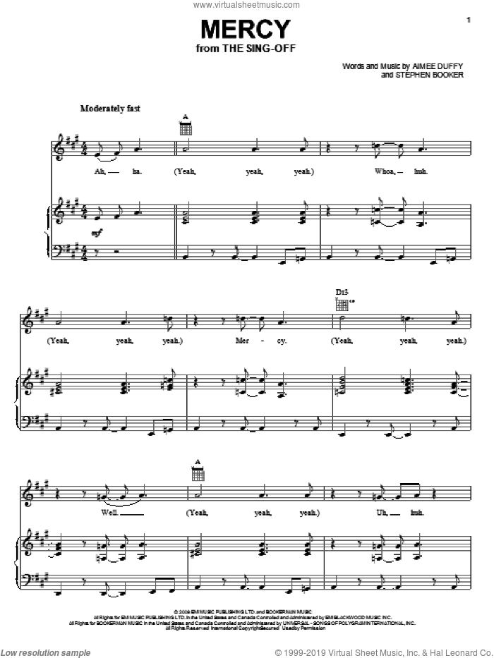 Underskrift stykke hun er Duffy - Mercy sheet music for voice, piano or guitar [PDF]