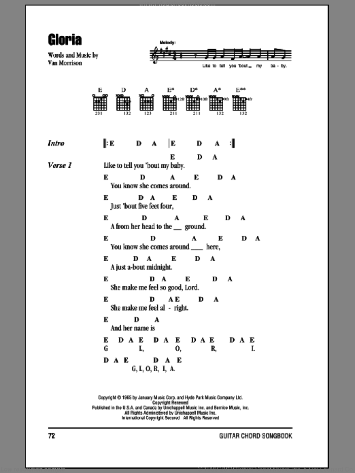 Them Gloria Sheet Music For Guitar Chords Pdf