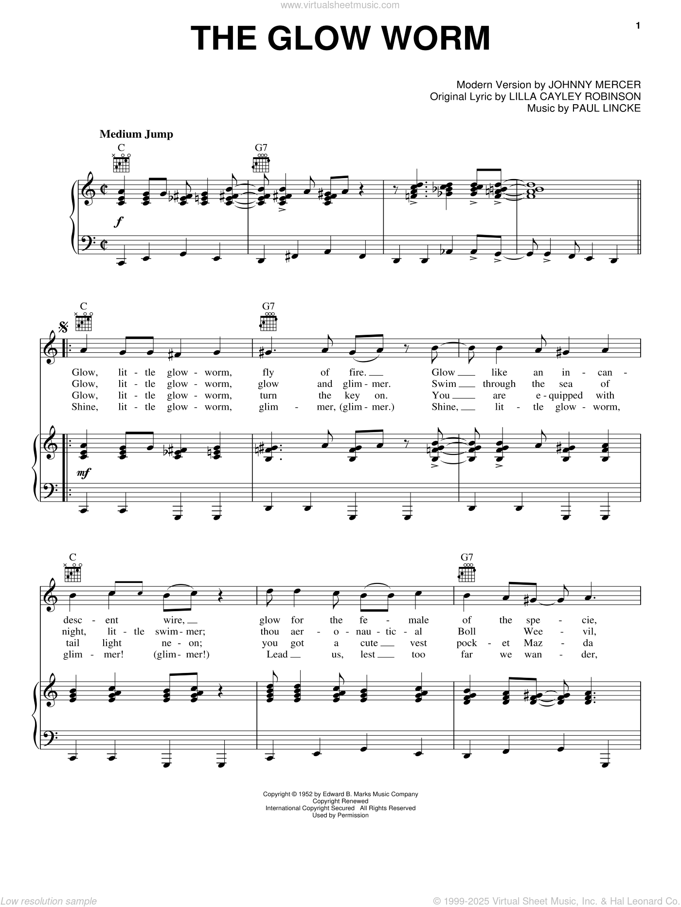 Johnny Mercer The Glow Worm sheet music for voice, piano or guitar