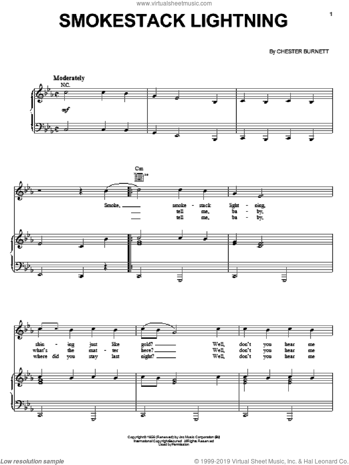 Smokestack Lightning sheet music for voice, piano or guitar (PDF)