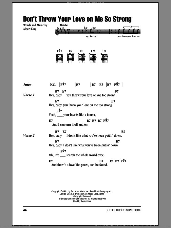 King Don't Throw Your Love On Me So Strong sheet music for guitar