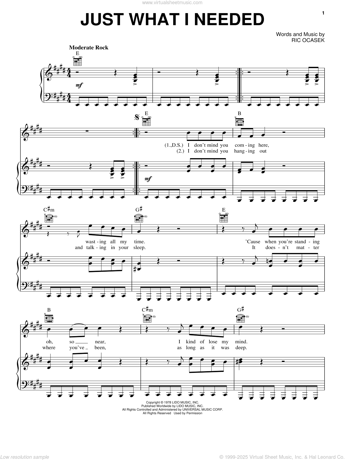 Just What I Needed sheet music for voice, piano or guitar (PDF)