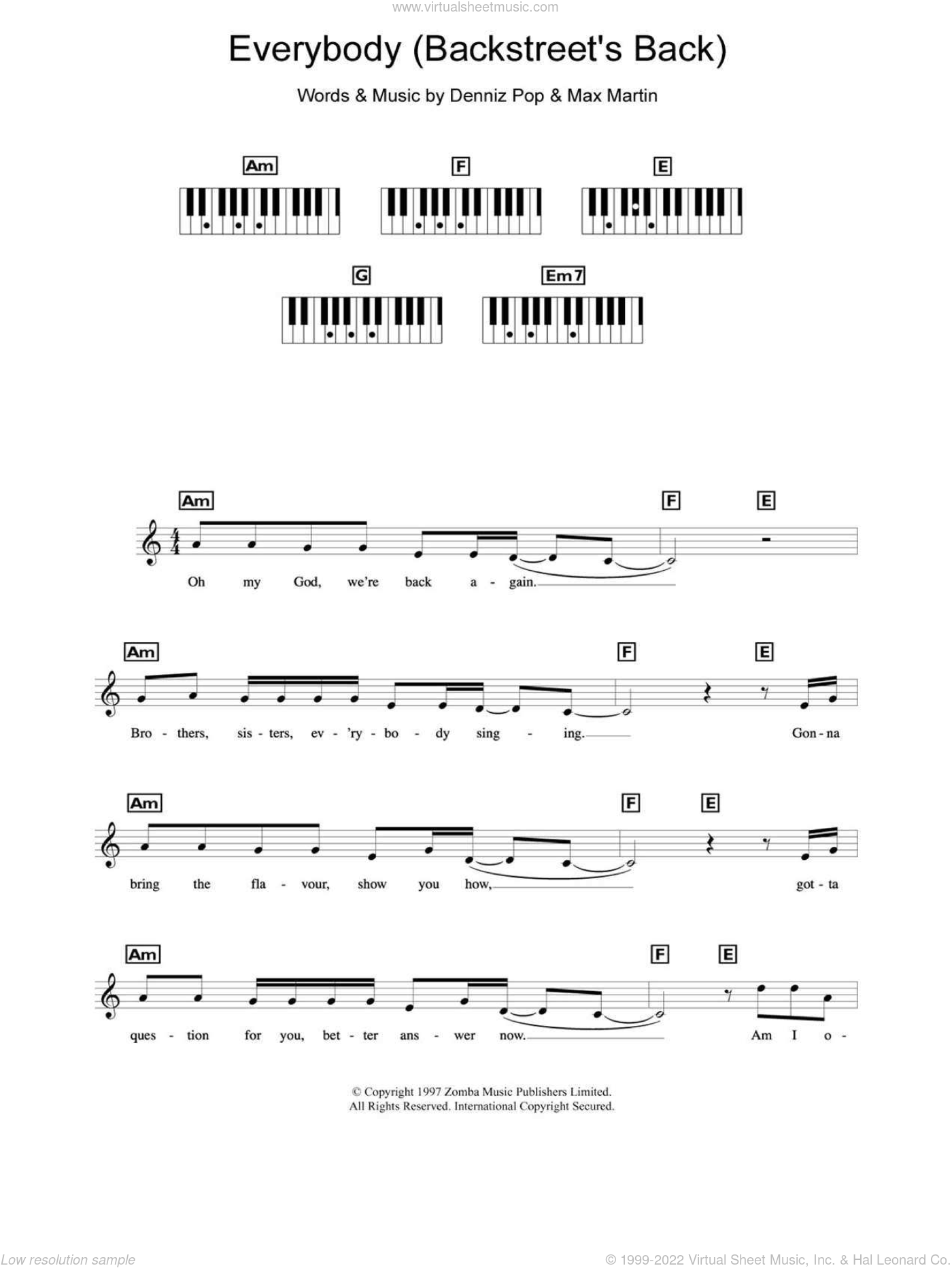 Boys Everybody Backstreet S Back Sheet Music For Piano Solo Chords Lyrics Melody