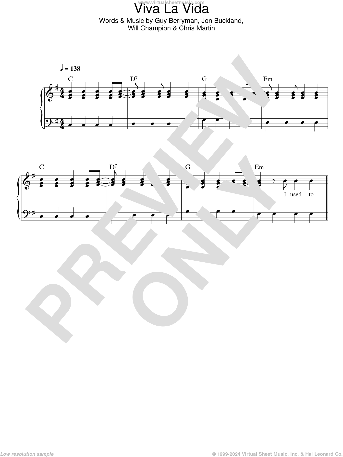 Coldplay - Viva La Vida, (easy) sheet music for piano solo [PDF]