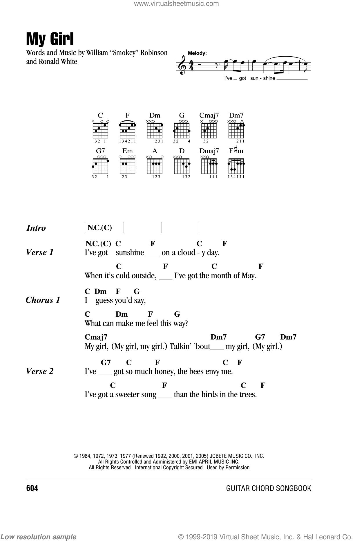 My Girl sheet music for guitar (chords) (PDF) v2