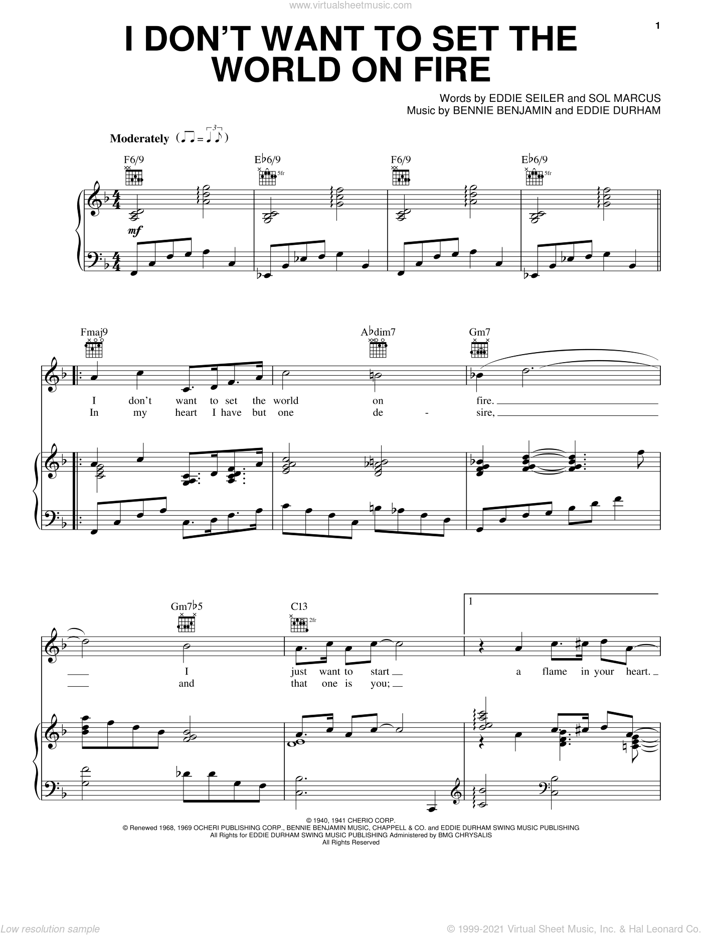 Spots I Don T Want To Set The World On Fire Sheet Music For Voice Piano Or Guitar