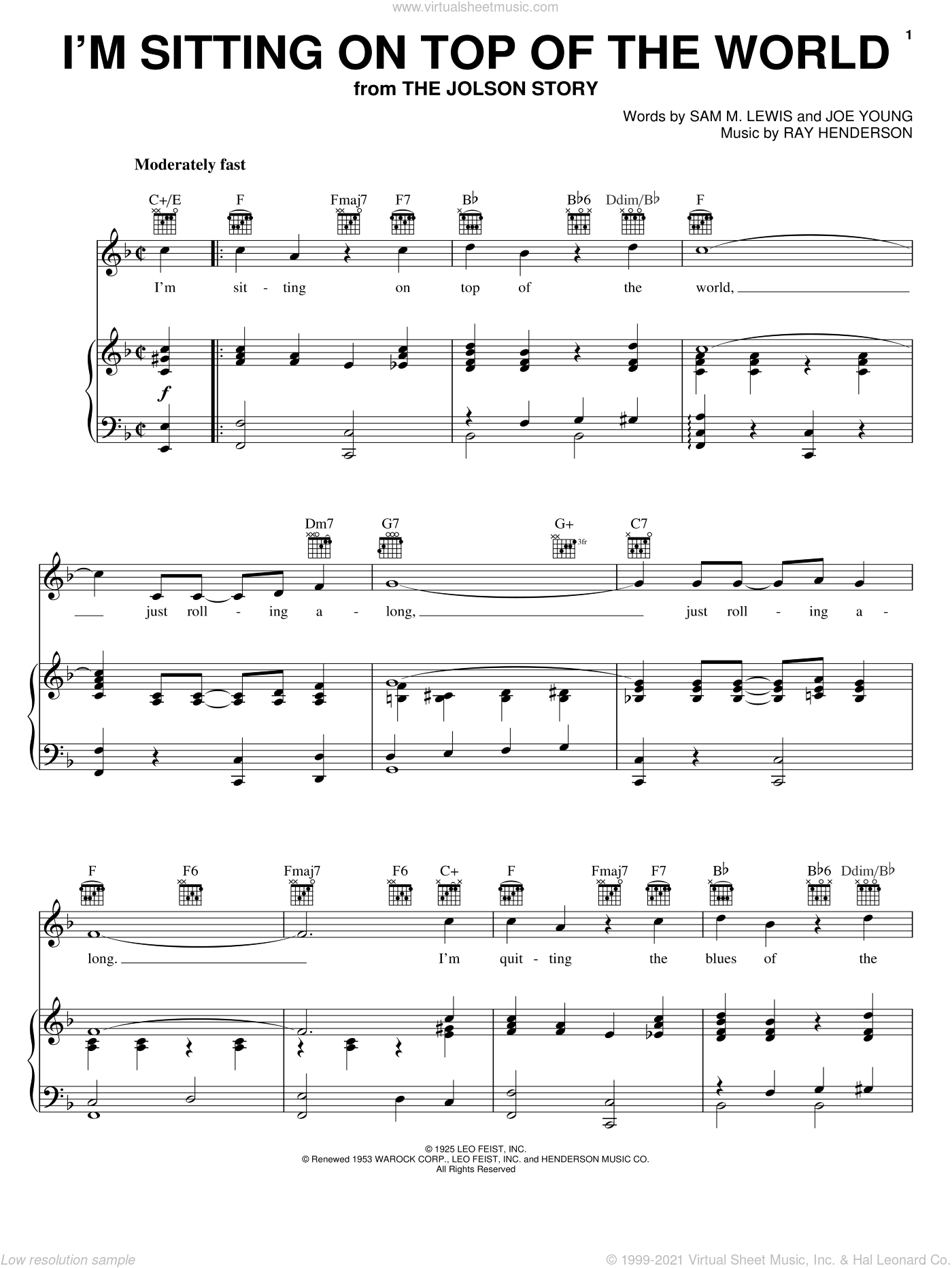 I'm Sitting Top Of The World sheet music for voice, piano or guitar
