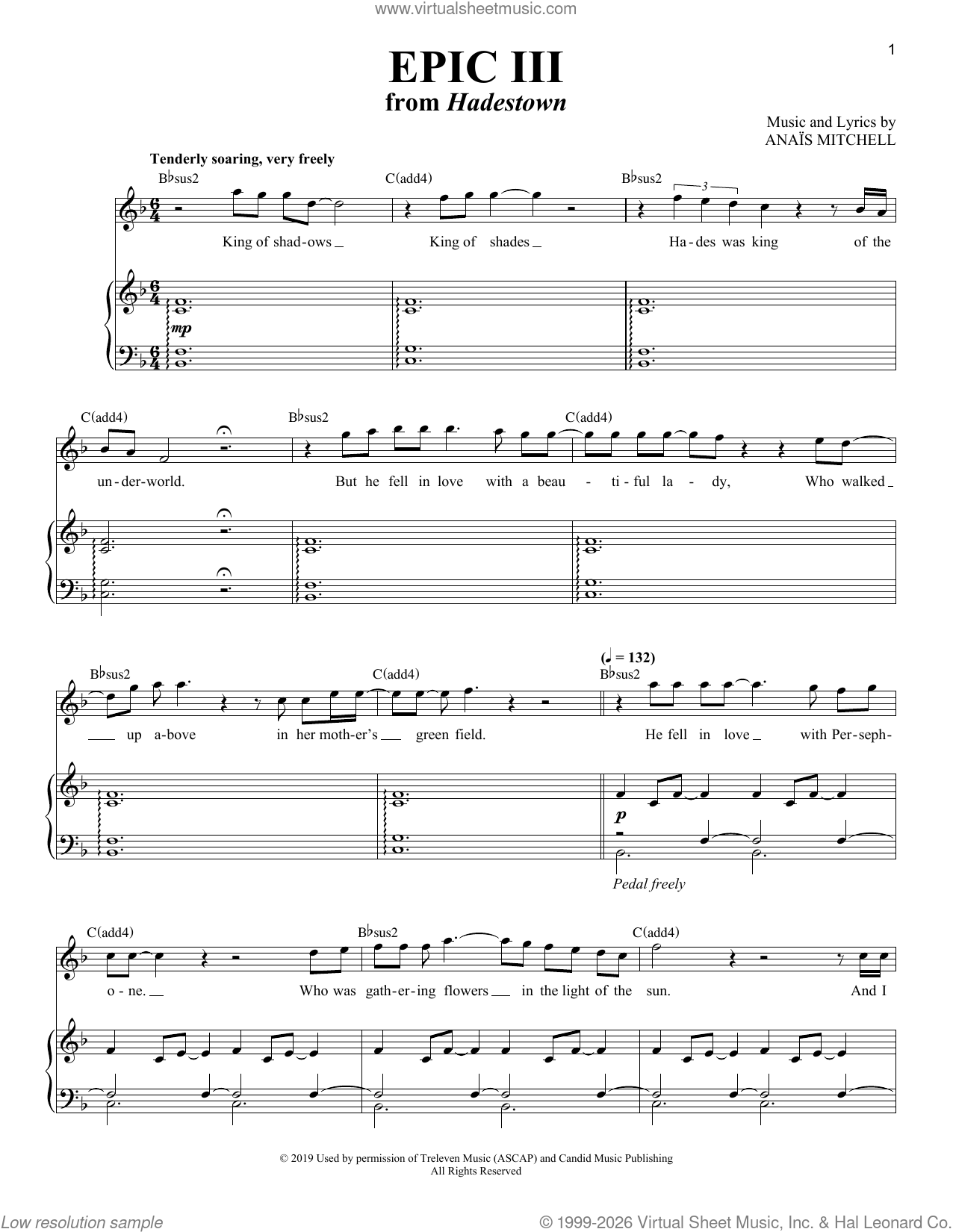 Epic III (from Hadestown) sheet music for voice and piano (Tenor)