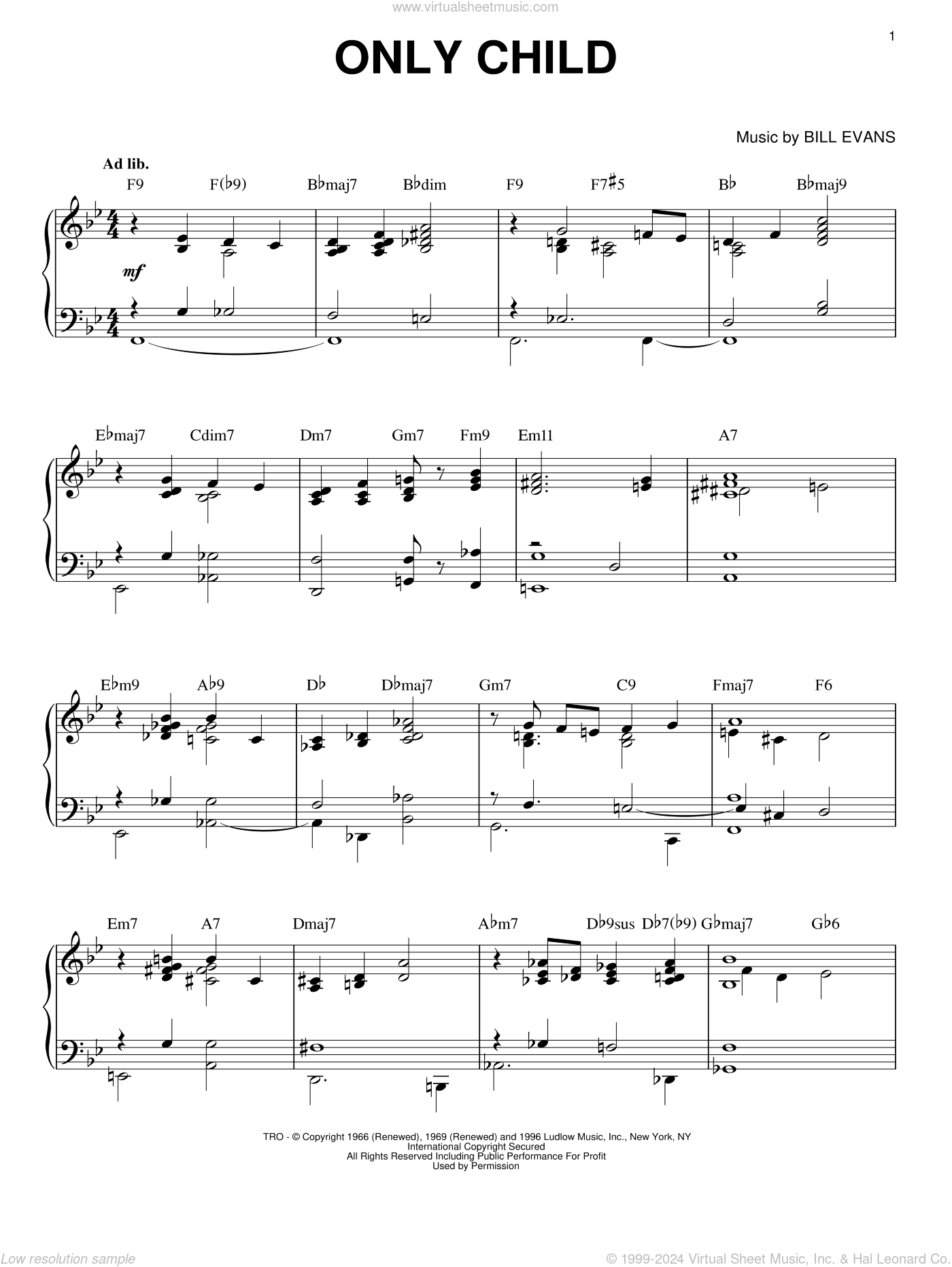 Only Child sheet music for piano solo (PDF-interactive)