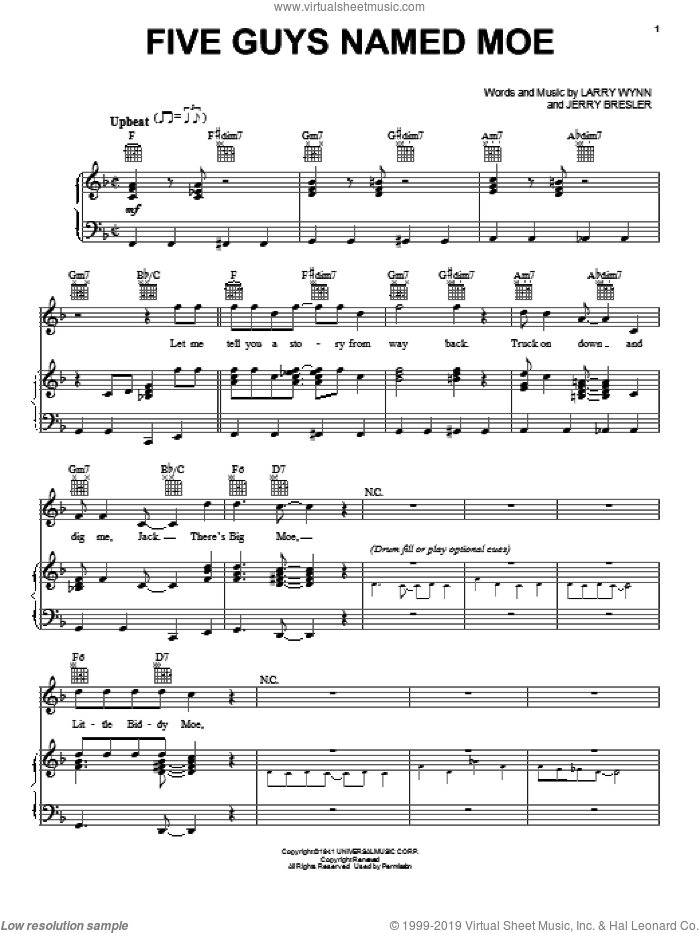 Five Guys Named Moe sheet music for voice, piano or guitar (PDF)