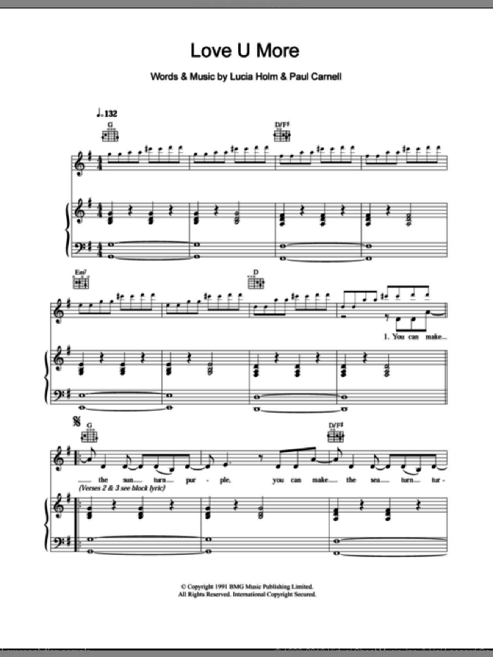 Love U More Sheet Music For Voice, Piano Or Guitar (pdf)