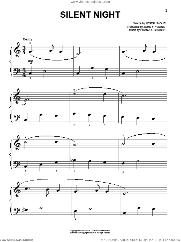 Silent Night sheet music for piano solo (big note book) [PDF]