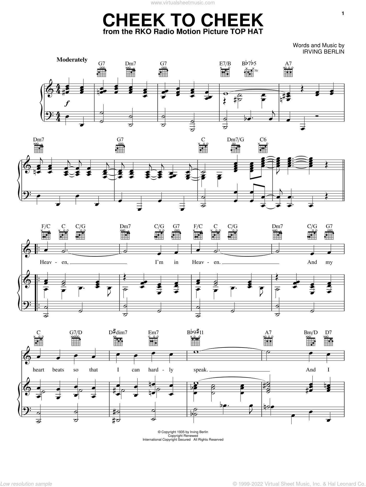 Berlin Cheek To Cheek Sheet Music For Voice Piano Or Guitar