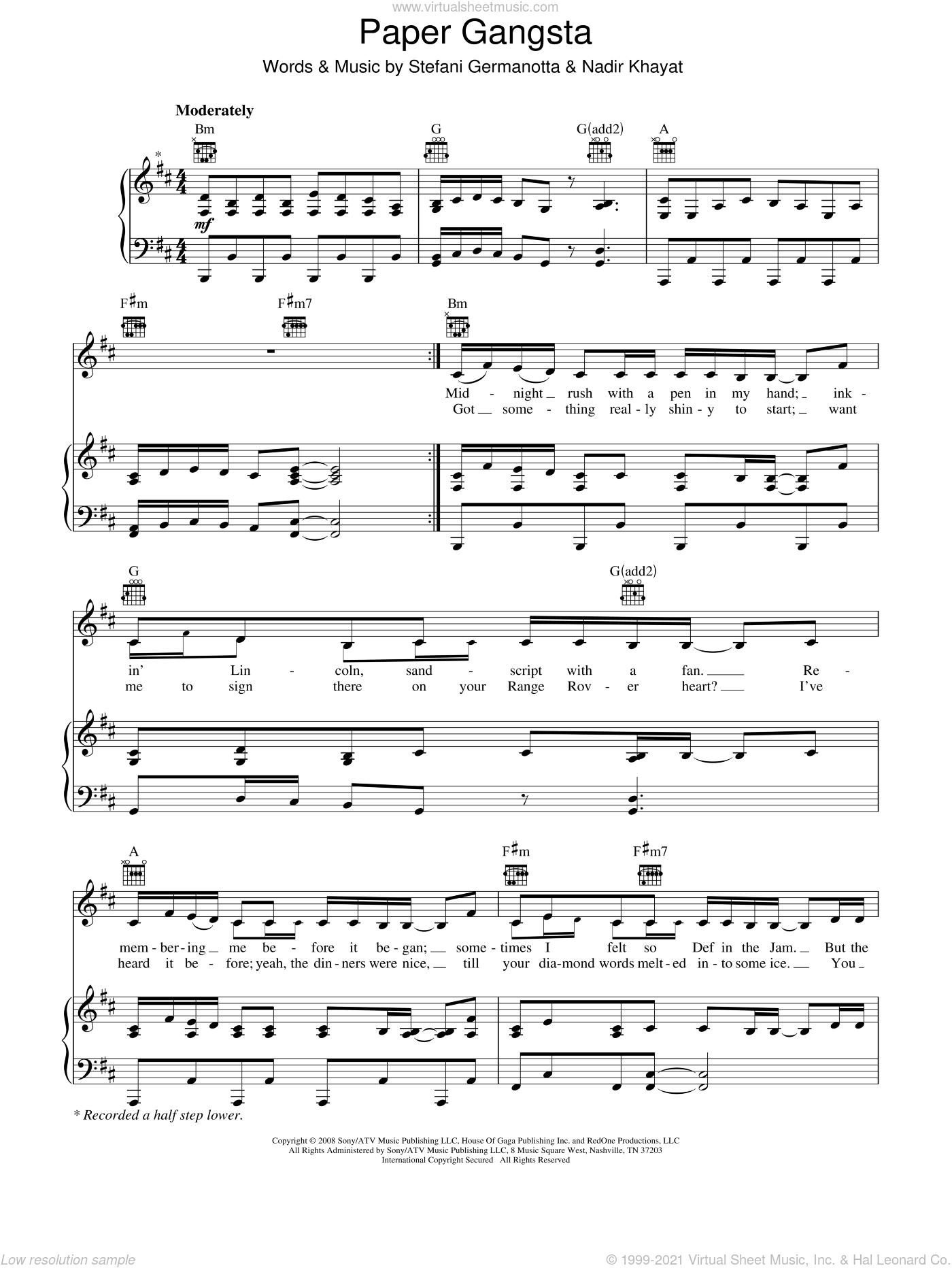 GaGa - Paper Gangsta Sheet Music For Voice, Piano Or Guitar V2