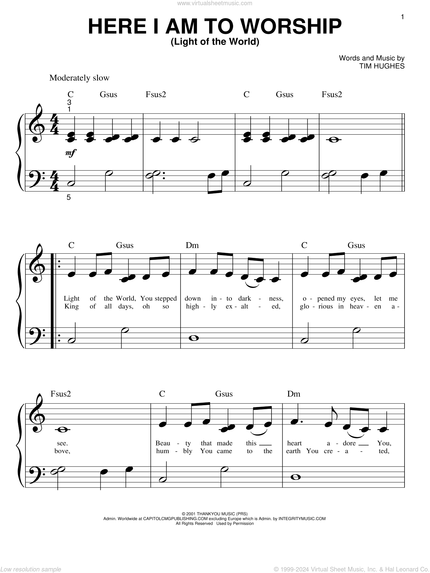 Here I Am To Worship sheet music (big note book, version 2) for piano ...