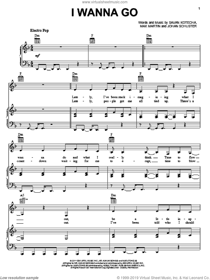 Spears I Wanna Go Sheet Music For Voice Piano Or Guitar Pdf