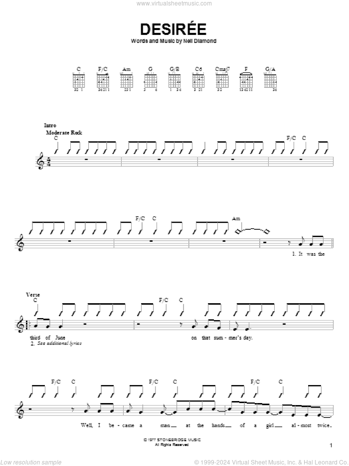 Desiree sheet music for guitar solo (chords) (PDF)