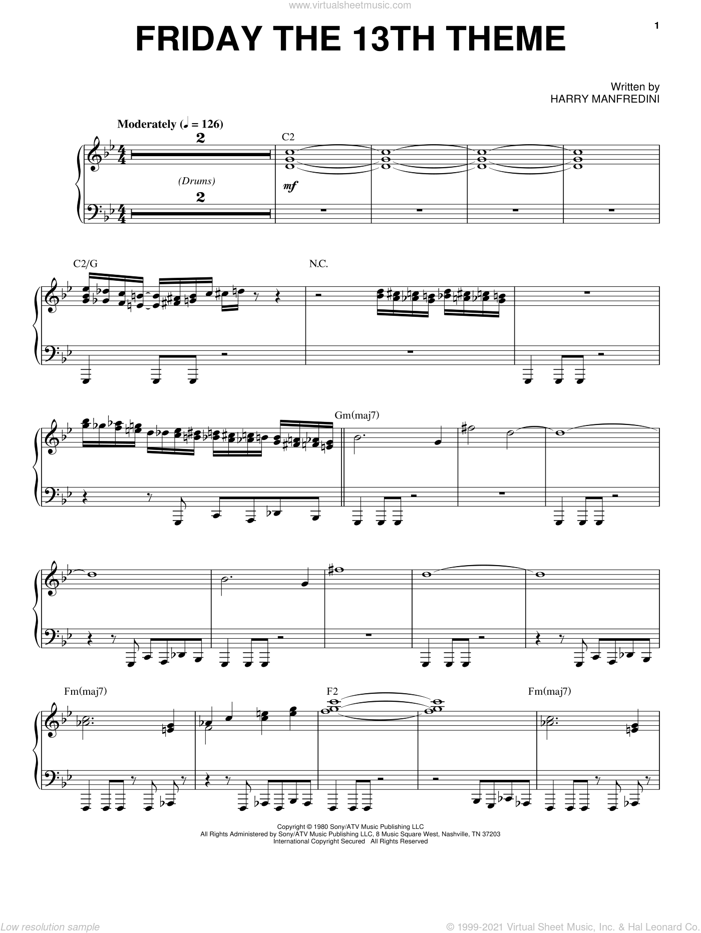 Manfredini Friday The 13th Theme Sheet Music For Voice Piano Or