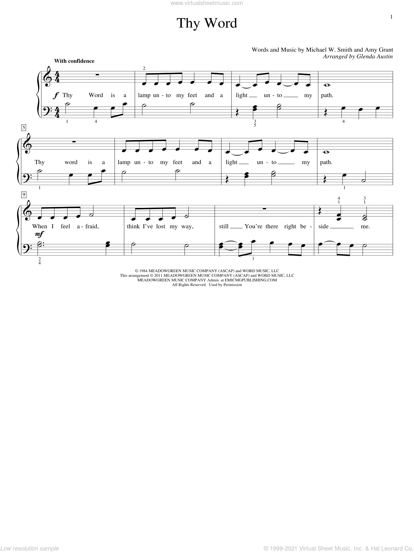 Thy Word sheet music (beginner) for piano solo (elementary) (PDF)