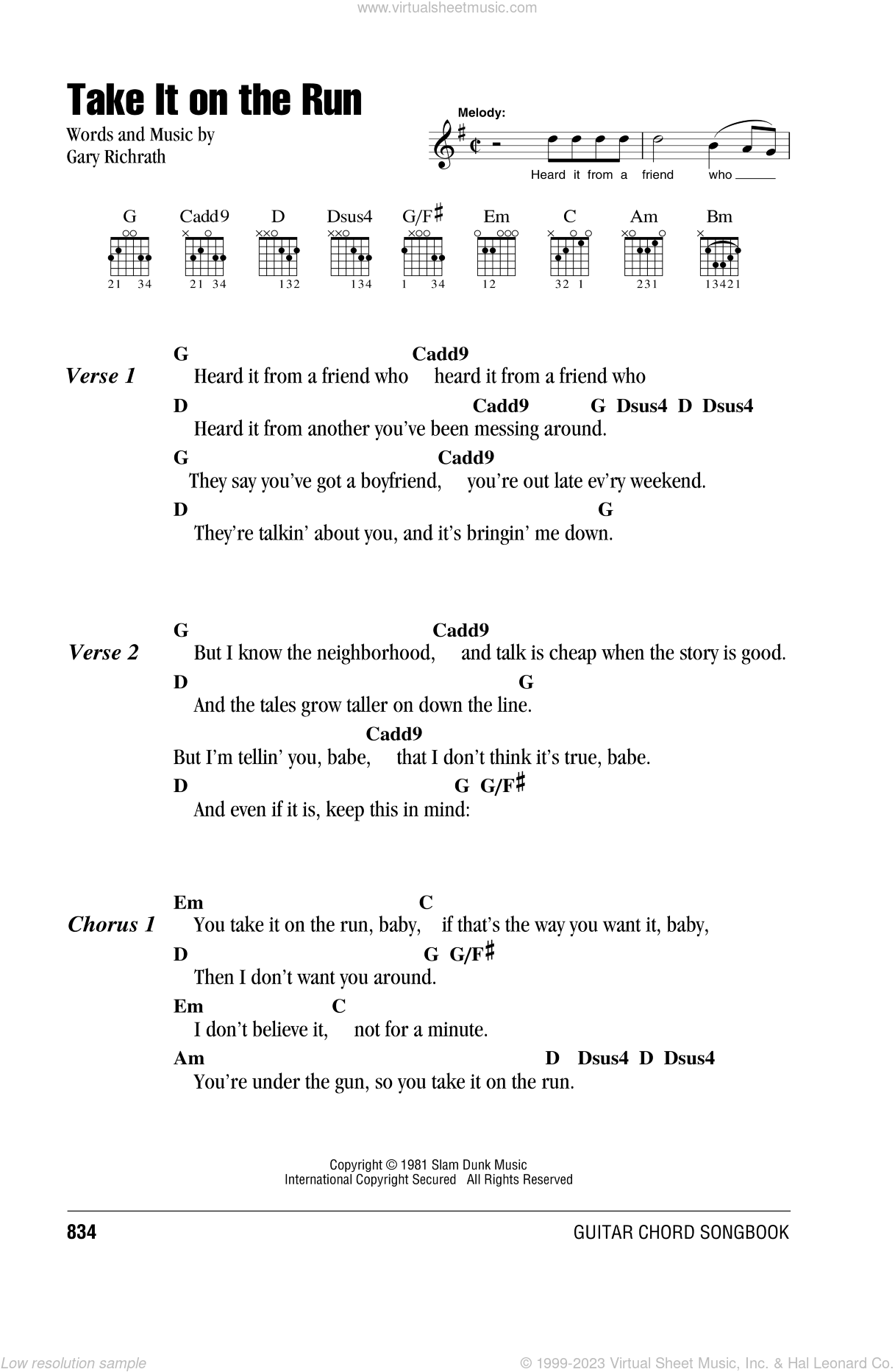 Speedwagon Take It On The Run Sheet Music For Guitar Chords