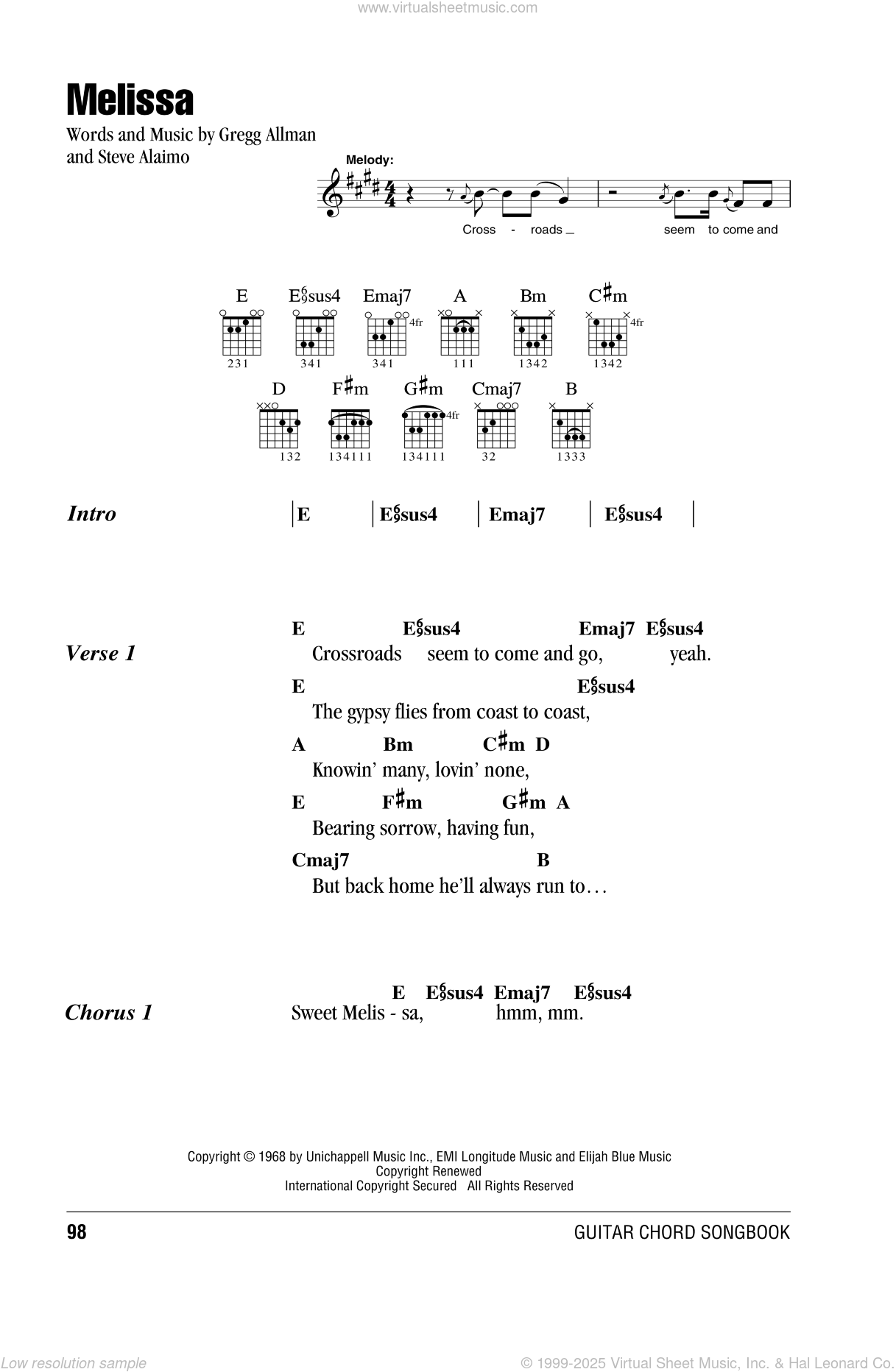 Melissa sheet music for guitar (chords) (PDF) v2