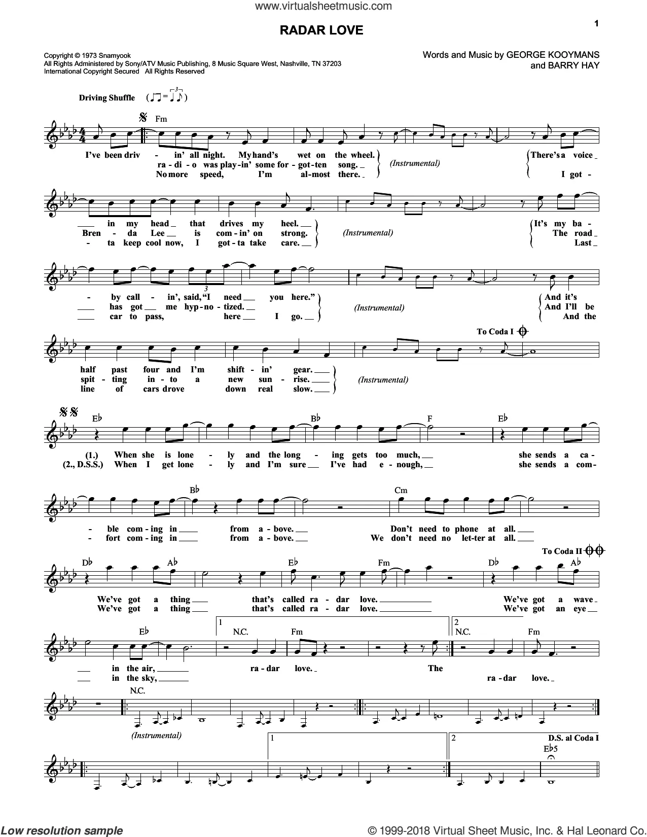 Golden Earring Sheet Music to download and print
